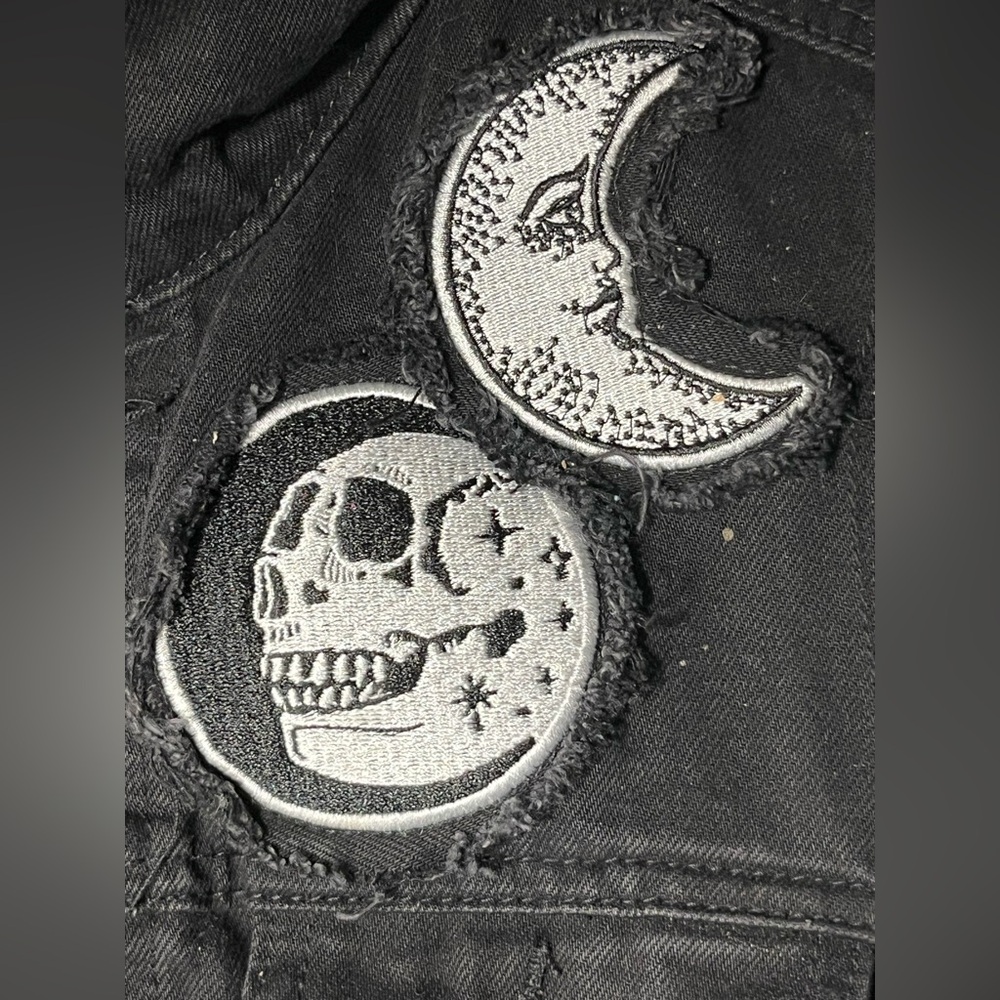 KILLSTAR Black Phased Out Denim Vest Skull Moon Distress Crop Medium (Small) - Picture 6 of 10